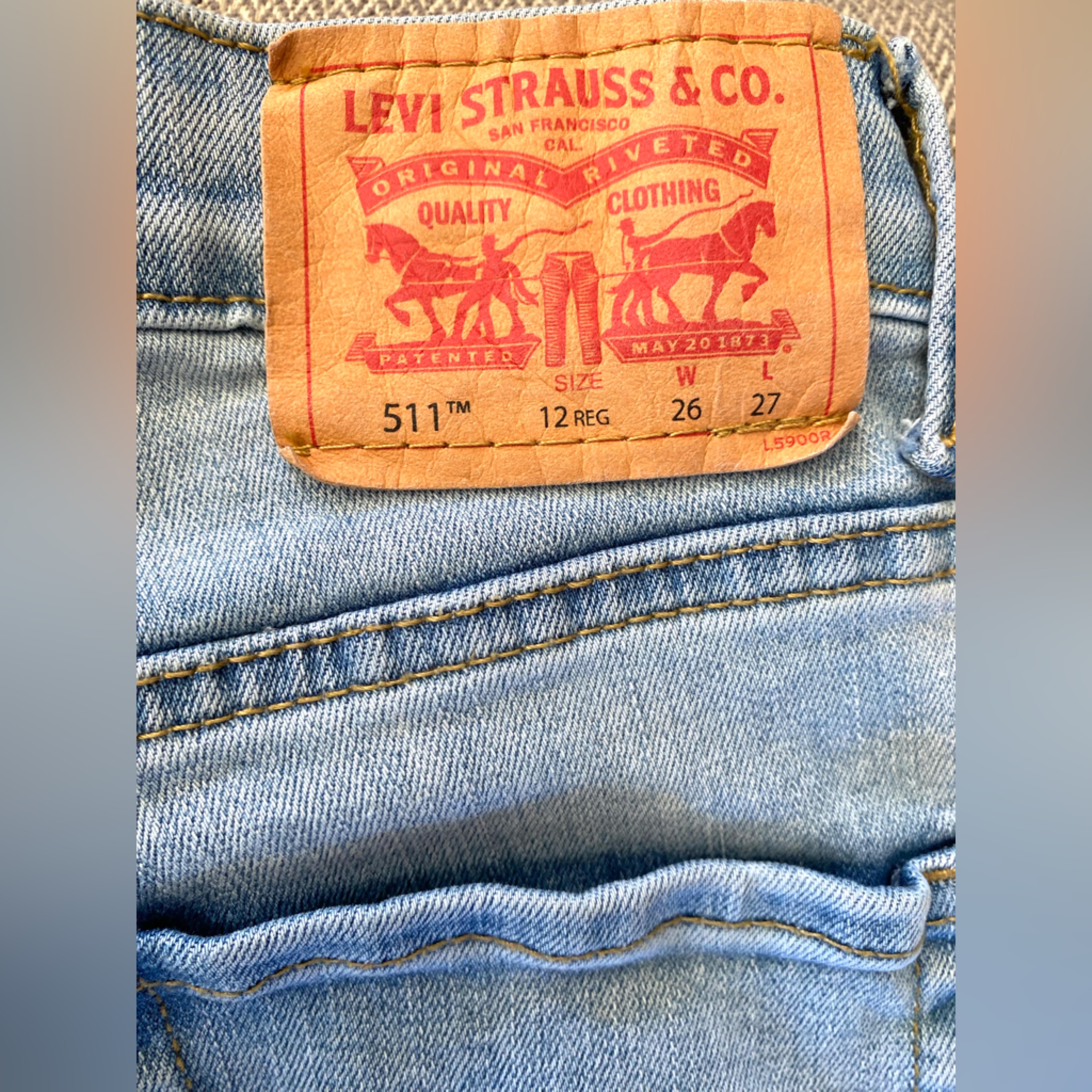 Levi’s 511 Light Wash Straight Leg Elastic Waist Distressed Jeans Girl’s Size 12